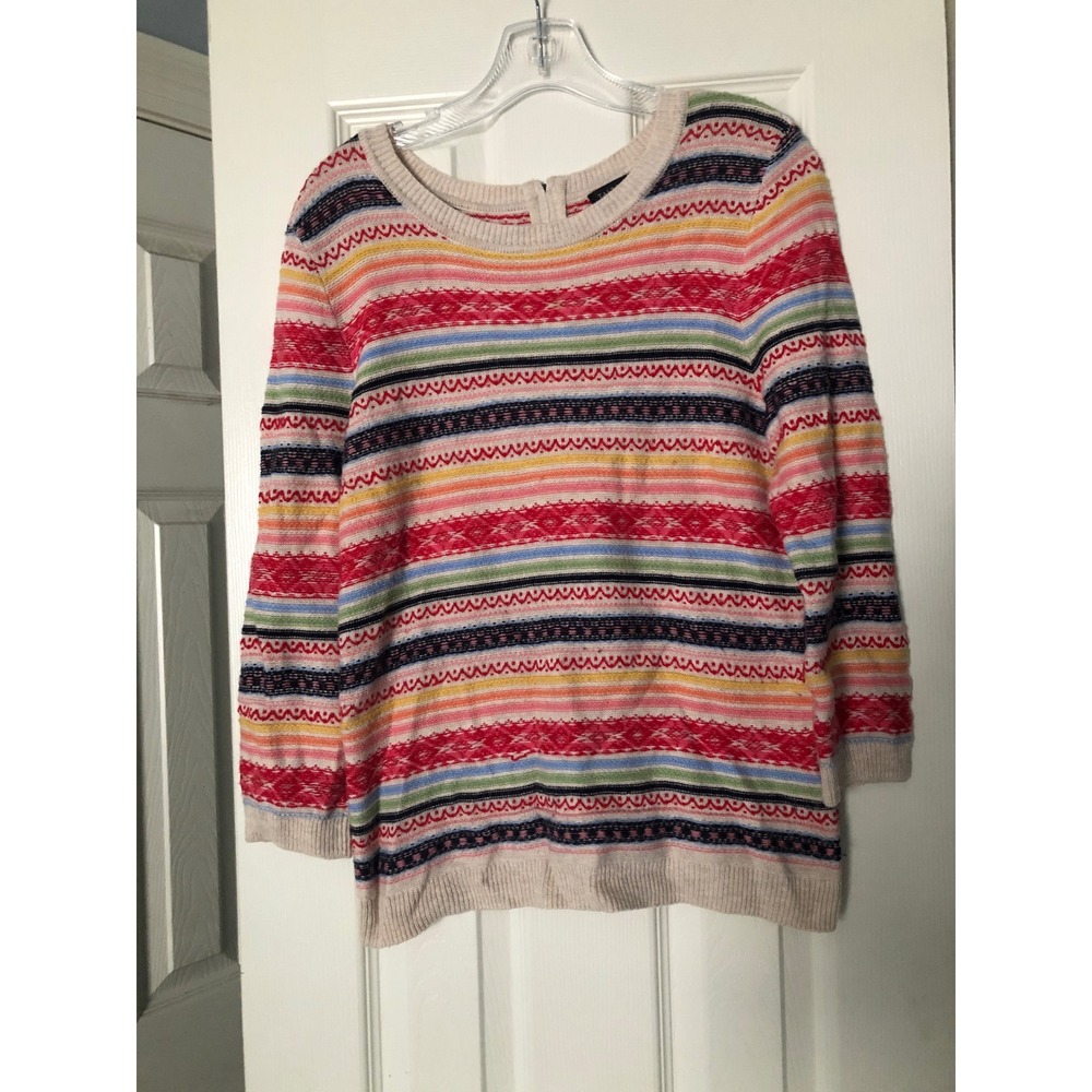Talbots Striped Lambswool Sweater Multicolor Fair Isle Knit Womens Med‎ Pullover
